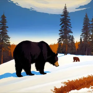 Winter Bison in Snowy Mountain Forest