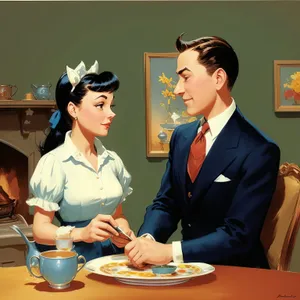 Happy business team meeting at office desk.