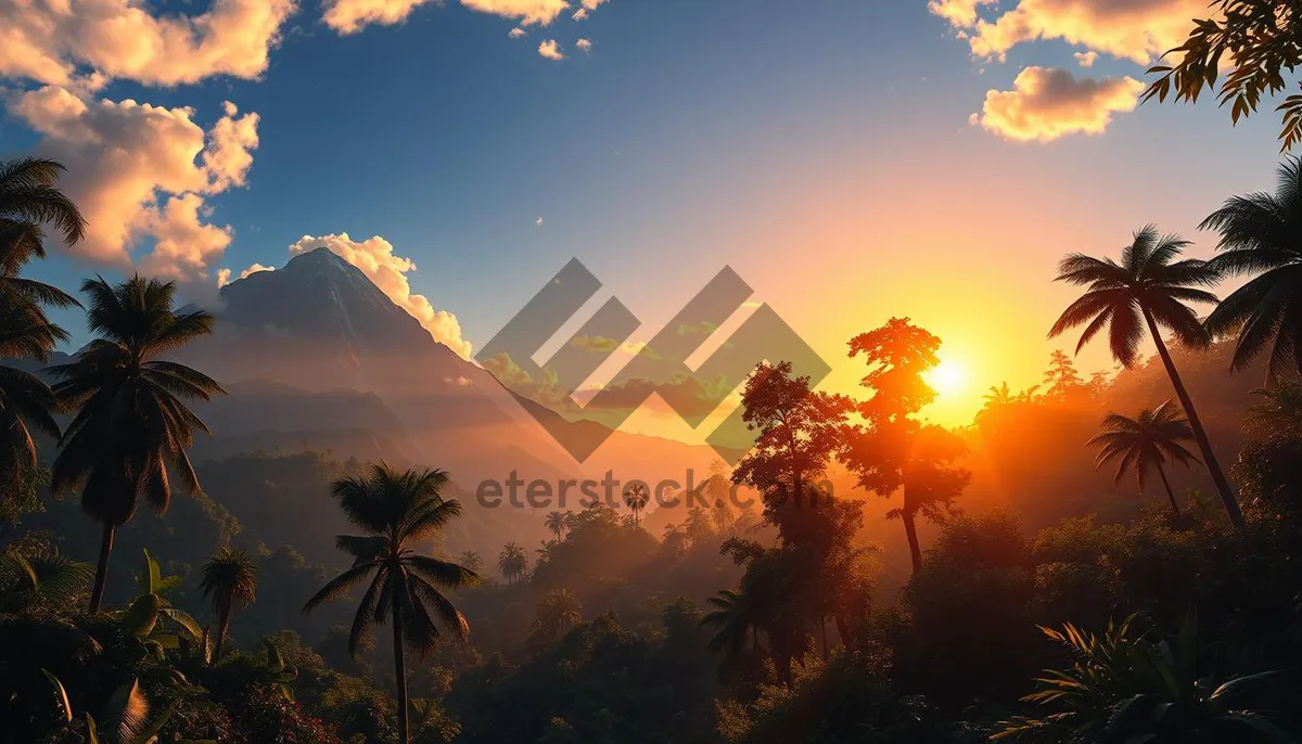 Picture of Fiery Sunset behind Silhouetted Trees