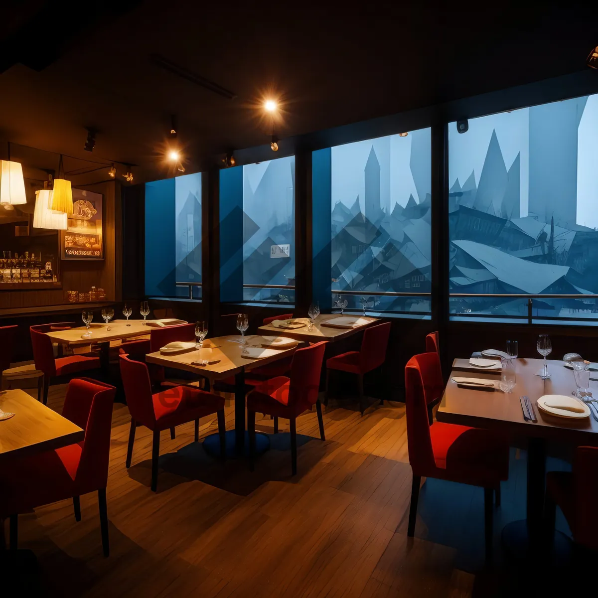 Picture of Luxury Dining Room with Modern Furniture and Wood Floors