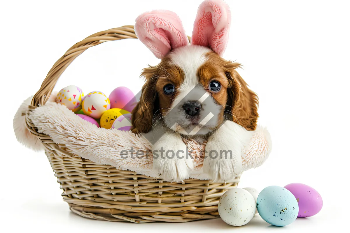 Picture of Cute White Cocker Spaniel Puppy Portrait Shot Studio