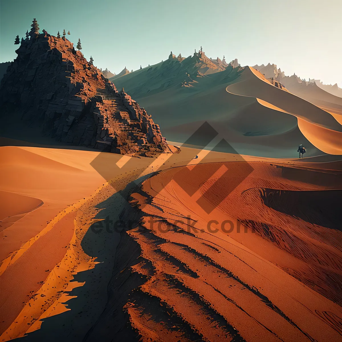 Picture of Desert Dune Sunset: Majestic Sand Mountains under Orange Sky