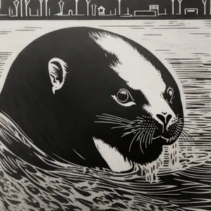 Furry Aquatic Feline: Cute Black Seal with Whiskers