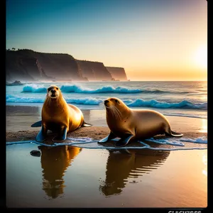Playful Sea Lion Relaxing on Rocky Coastline