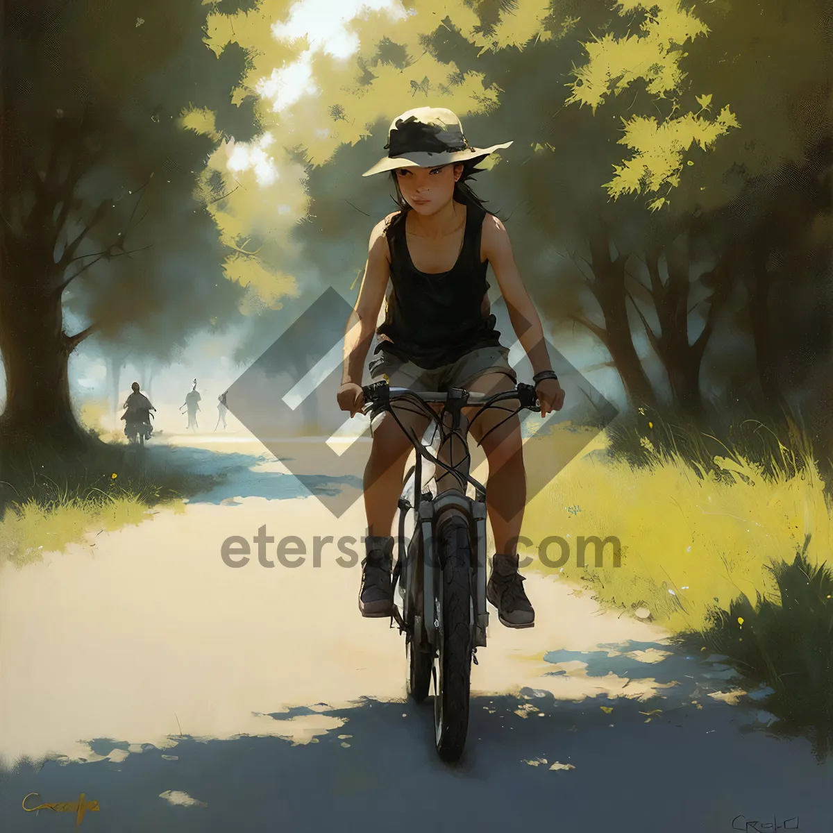 Picture of Smiling male cyclist enjoying summer ride in the park