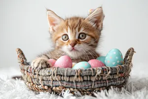 Adorable baby tabby cat with curious expression.