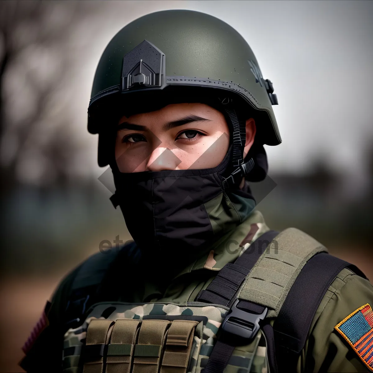 Picture of Soldier in Protective Gear with Weapon