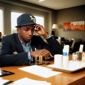 Professional businessman working on laptop at office desk