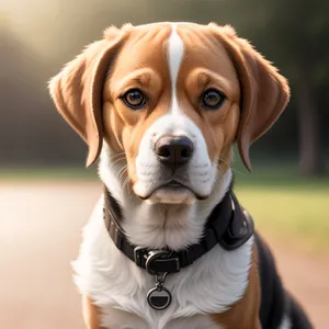 Adorable brown retriever puppy with collar sitting cutely