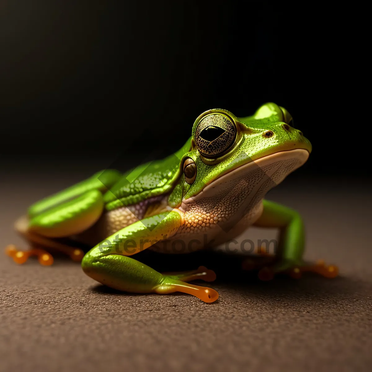 Picture of Orange-eyed tree frog peeking from tree leaf