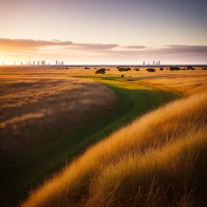 Golden Horizon: Sunlit Countryside Landscape