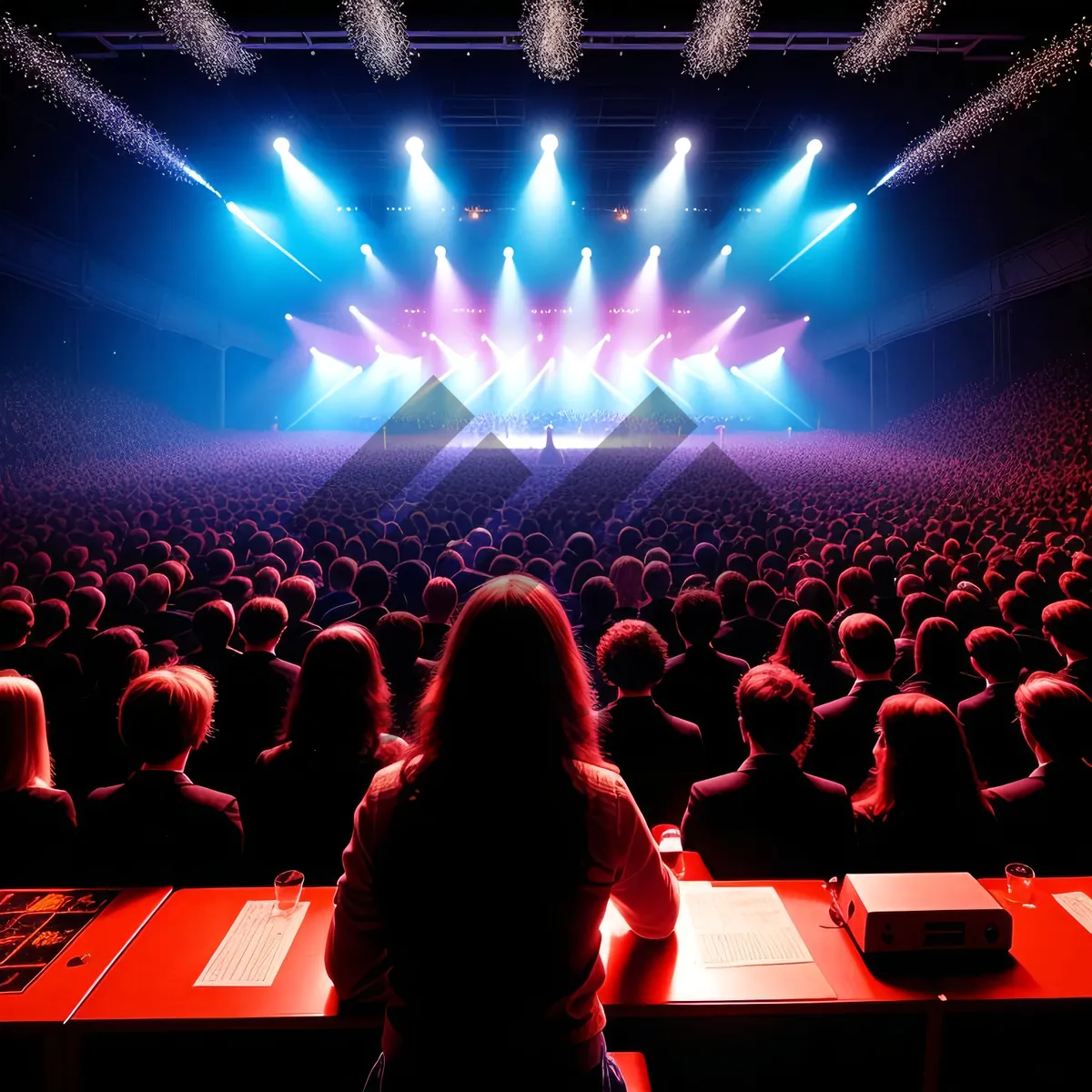 Picture of Nightclub Glow: Vibrant Laser Light Show on Theater Curtain