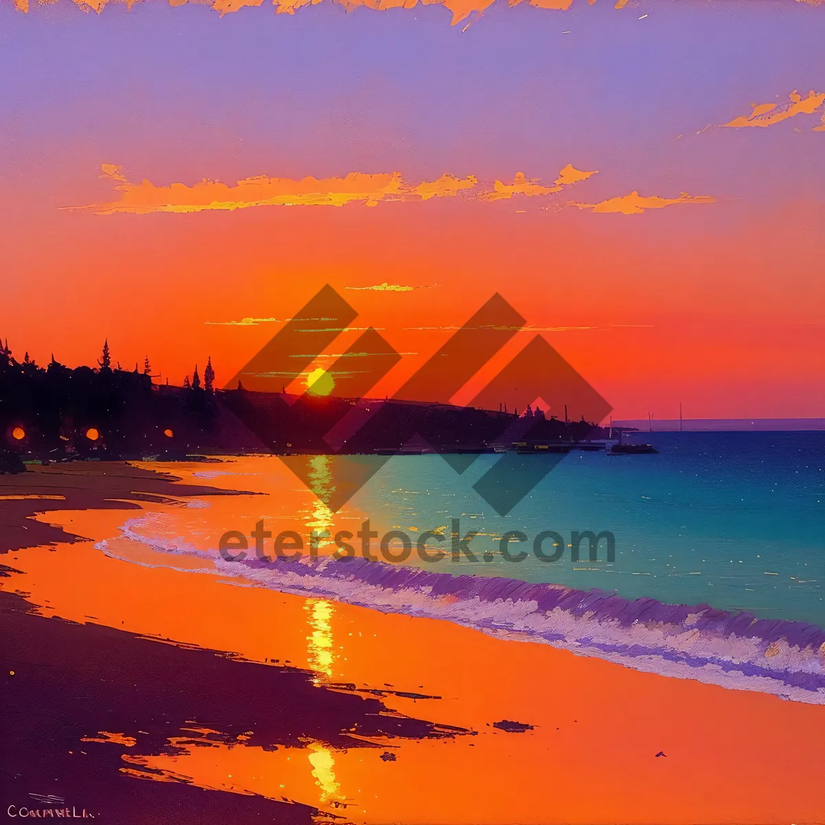 Picture of Sunset Reflection on Calm Ocean Waters