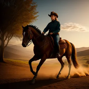 Equestrian Cowboy Riding a Majestic Stallion