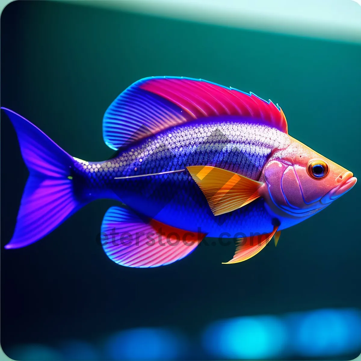 Picture of Colorful Aquarium Goldfish Swimming in Seawater
