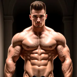 Strong and Sexy Male Bodybuilder Showing Muscular Torso