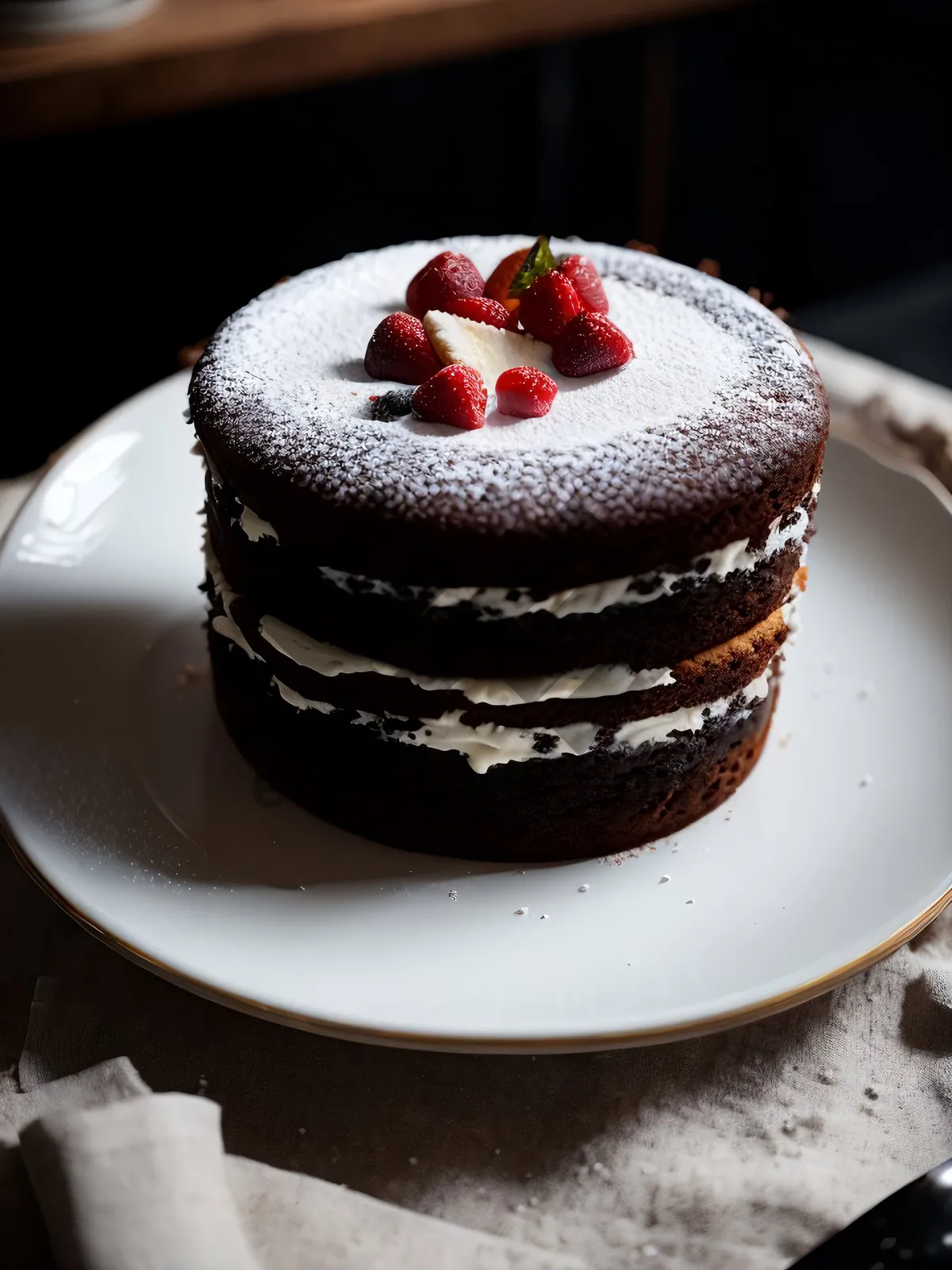 Picture of Delicious Breakfast Cake with Fresh Fruit and Cream