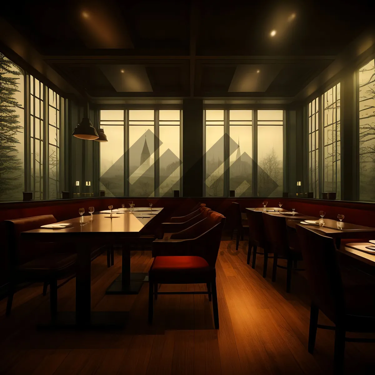 Picture of Modern restaurant interior design with luxury furniture and light.