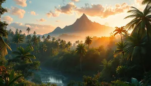 Silhouette of tree and mountains at sunset