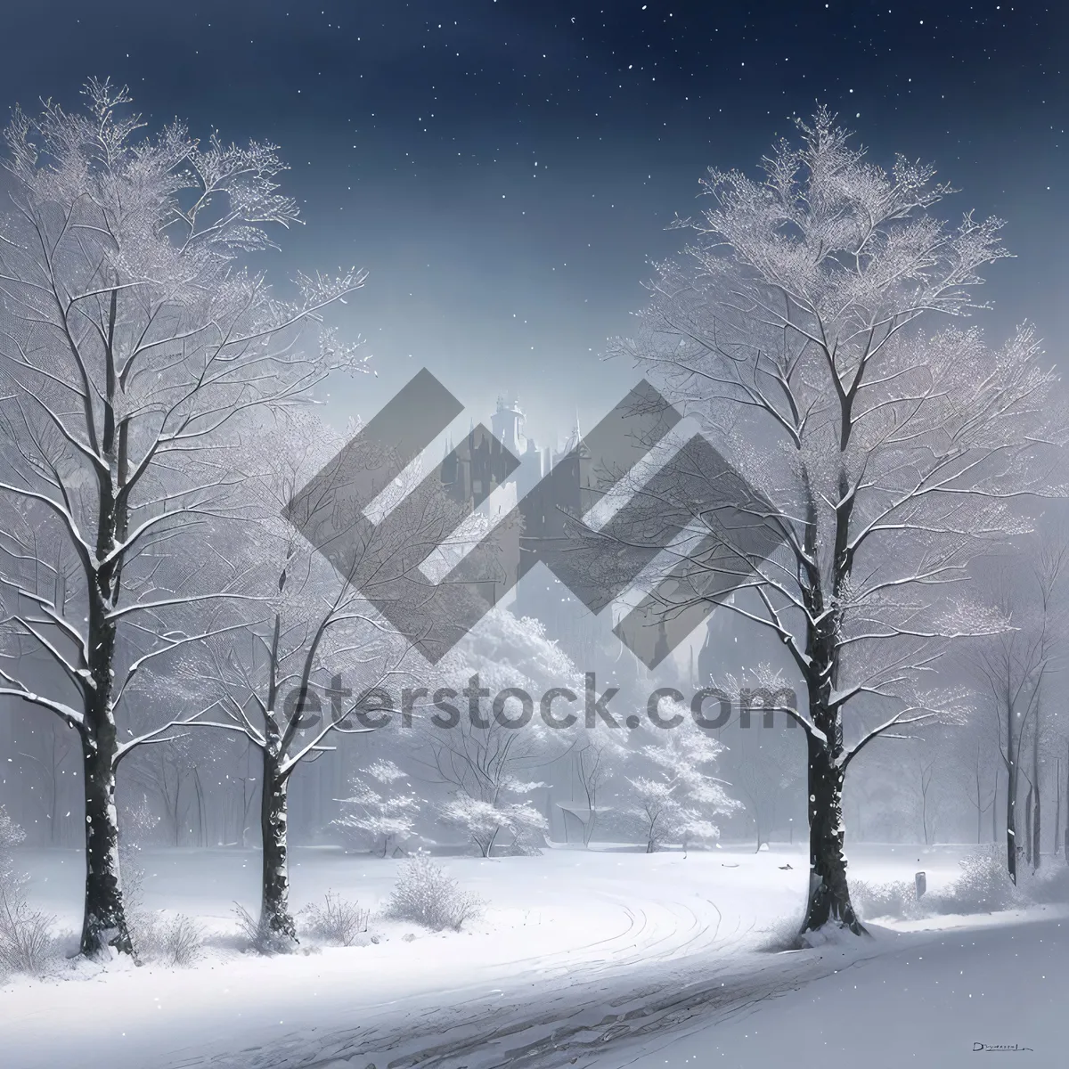 Picture of Winter Wonderland Scene: Frozen Landscape with Snow-Covered Trees