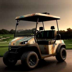 Golfer Driving on Golf Course in Sports Car