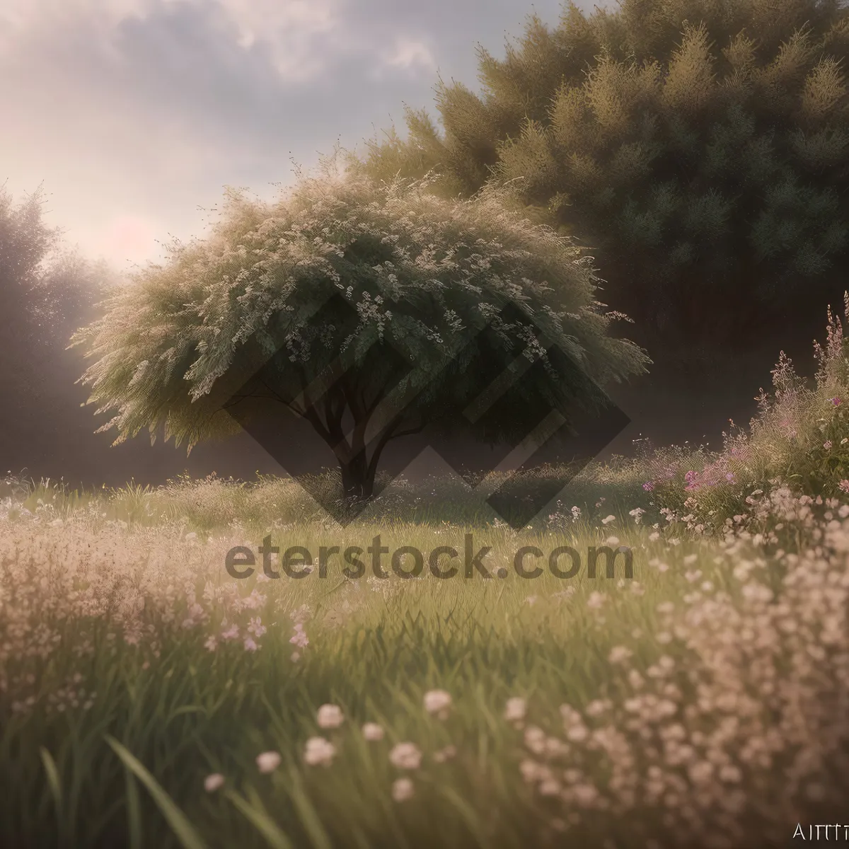 Picture of Serene Summer Countryside Landscape with Hay Fields