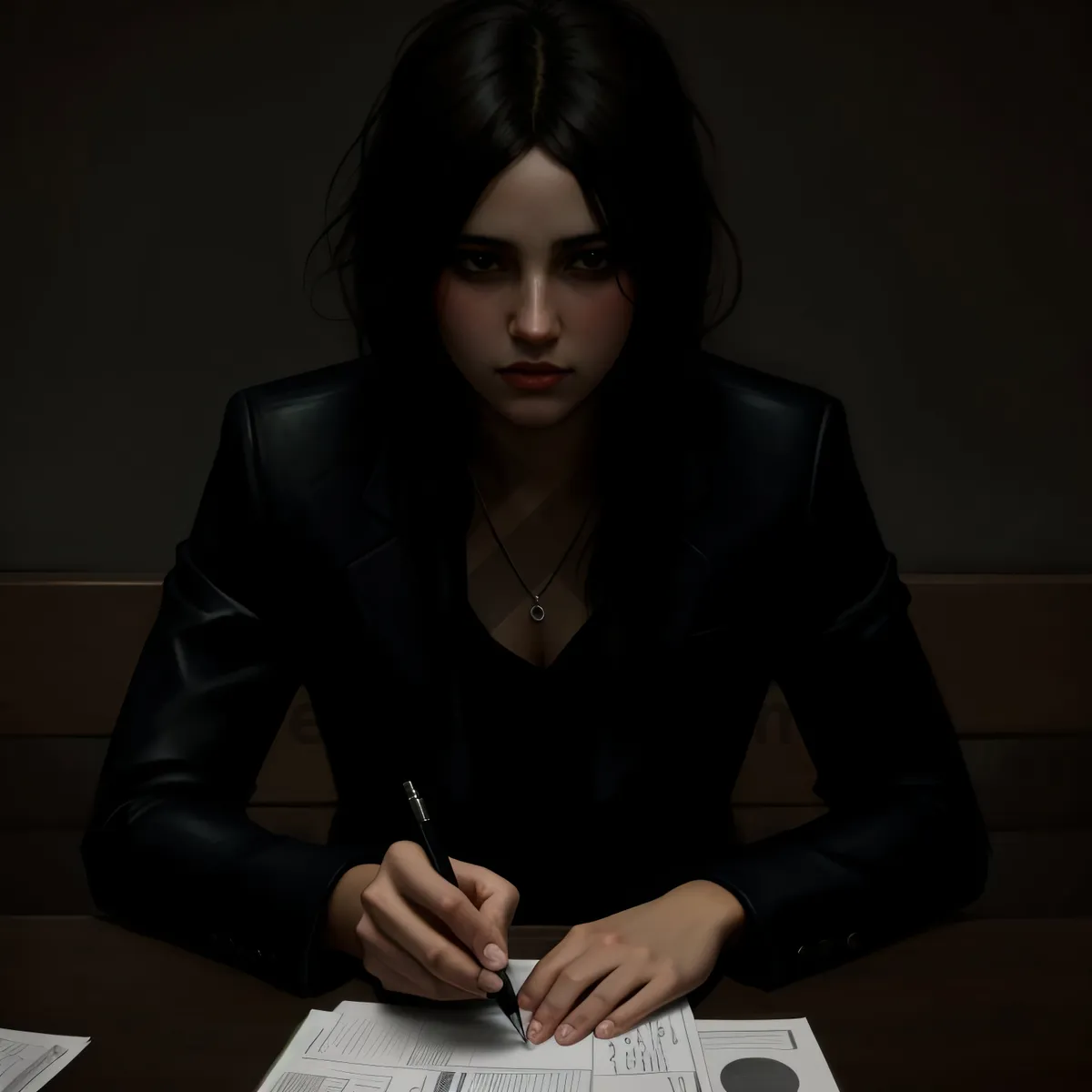 Picture of Happy businesswoman smiling while working on laptop at office.