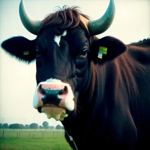 Rural Farm Field with Grazing Bovine Livestock