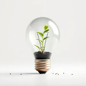 Bright Light Bulb Illuminating Green Plant on Glass Table