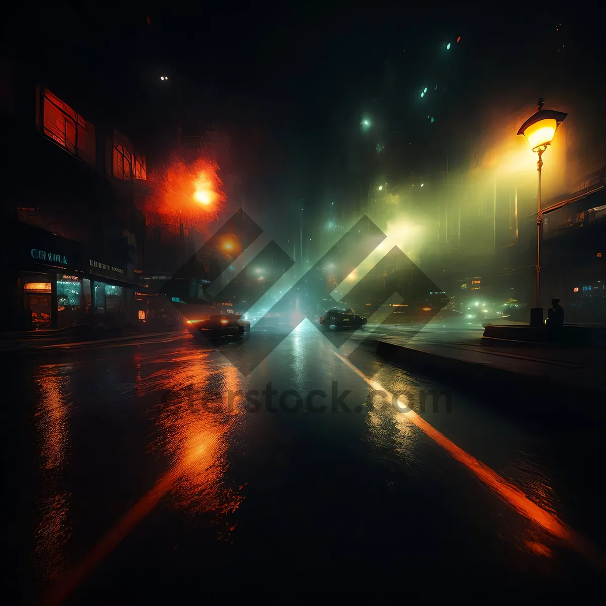 Picture of Urban night scene with illuminated bridge over river