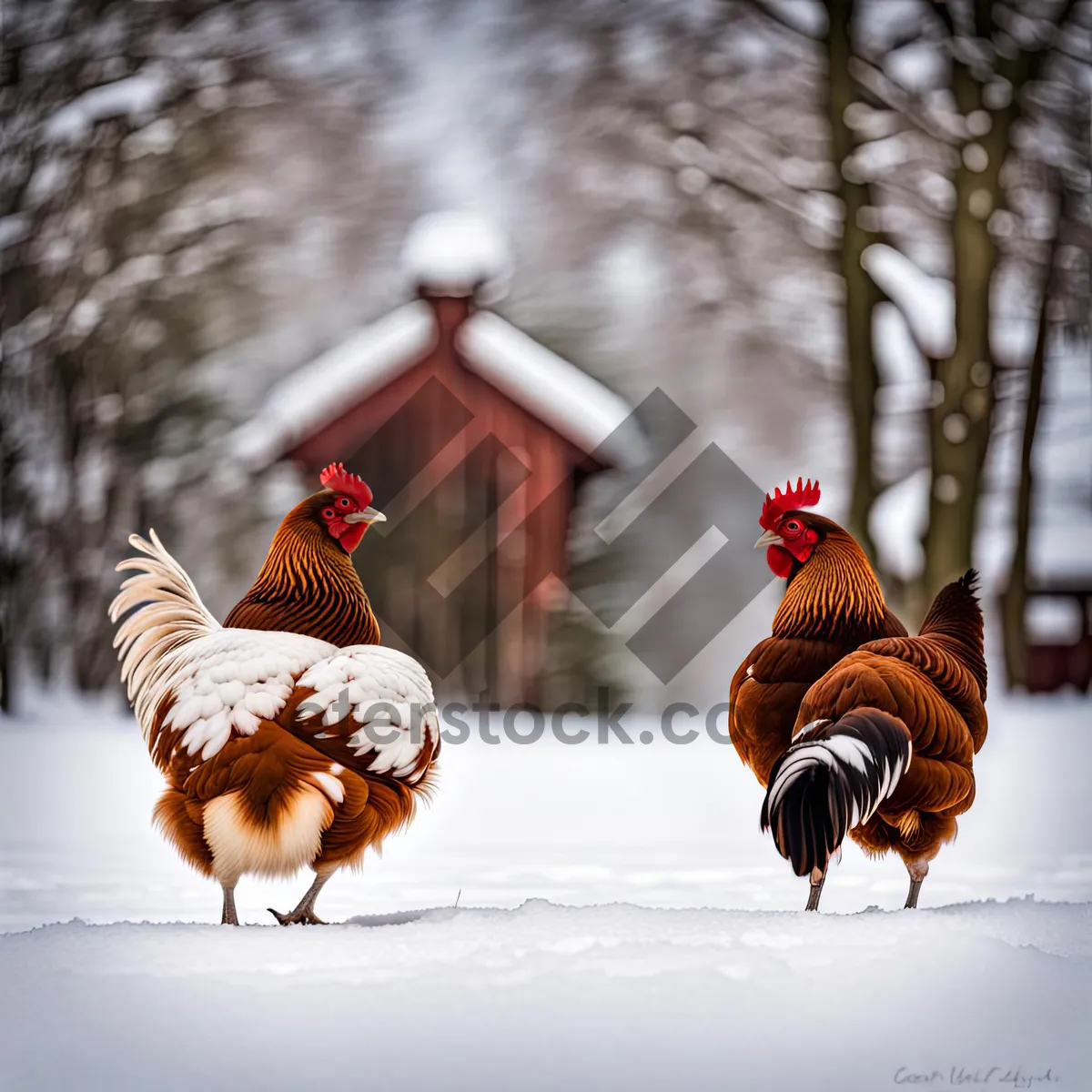 Picture of Farm hen with vibrant feathers and beak.