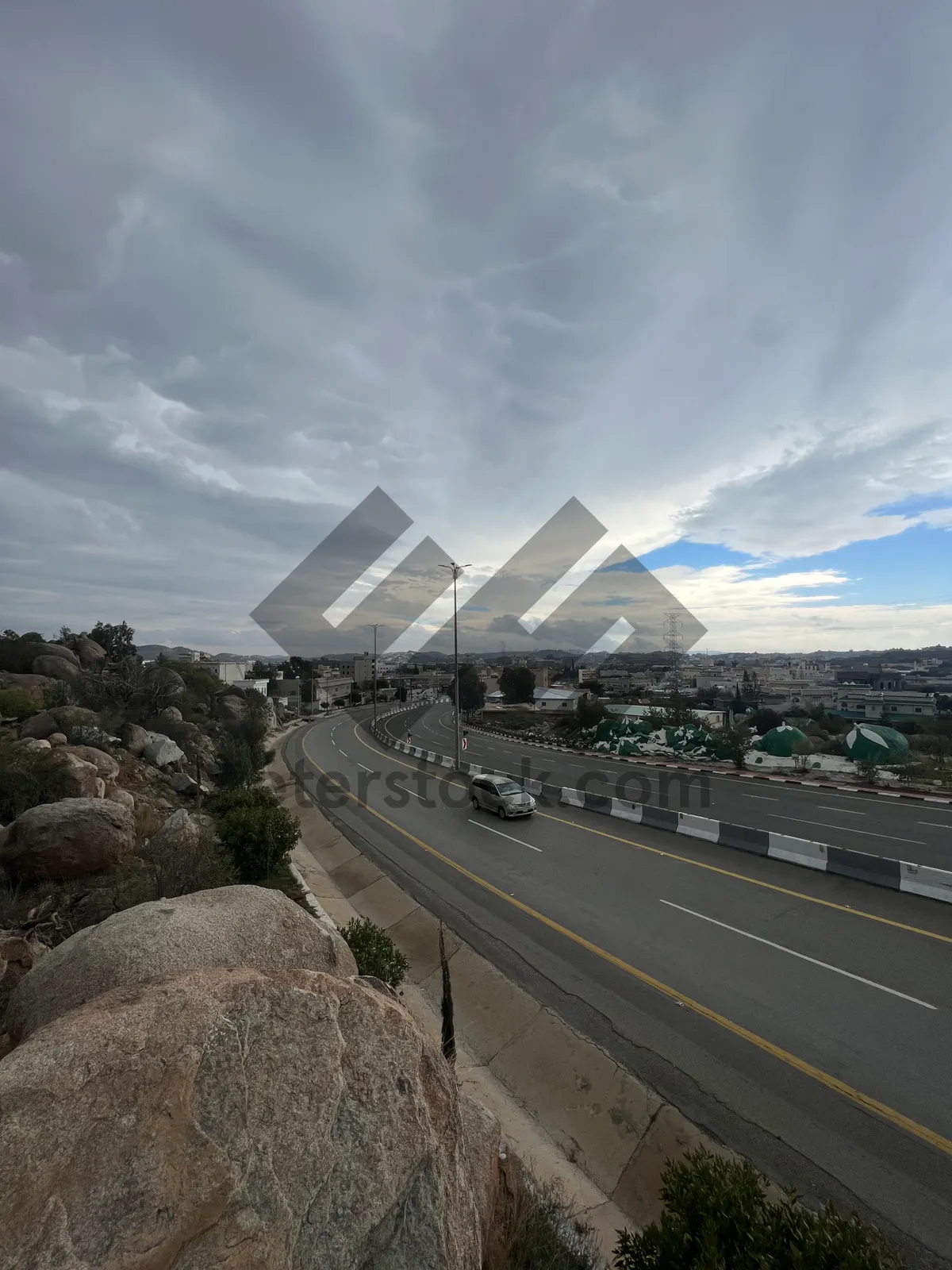 Picture of Mountain highway road trip with cloudy sky landscape view