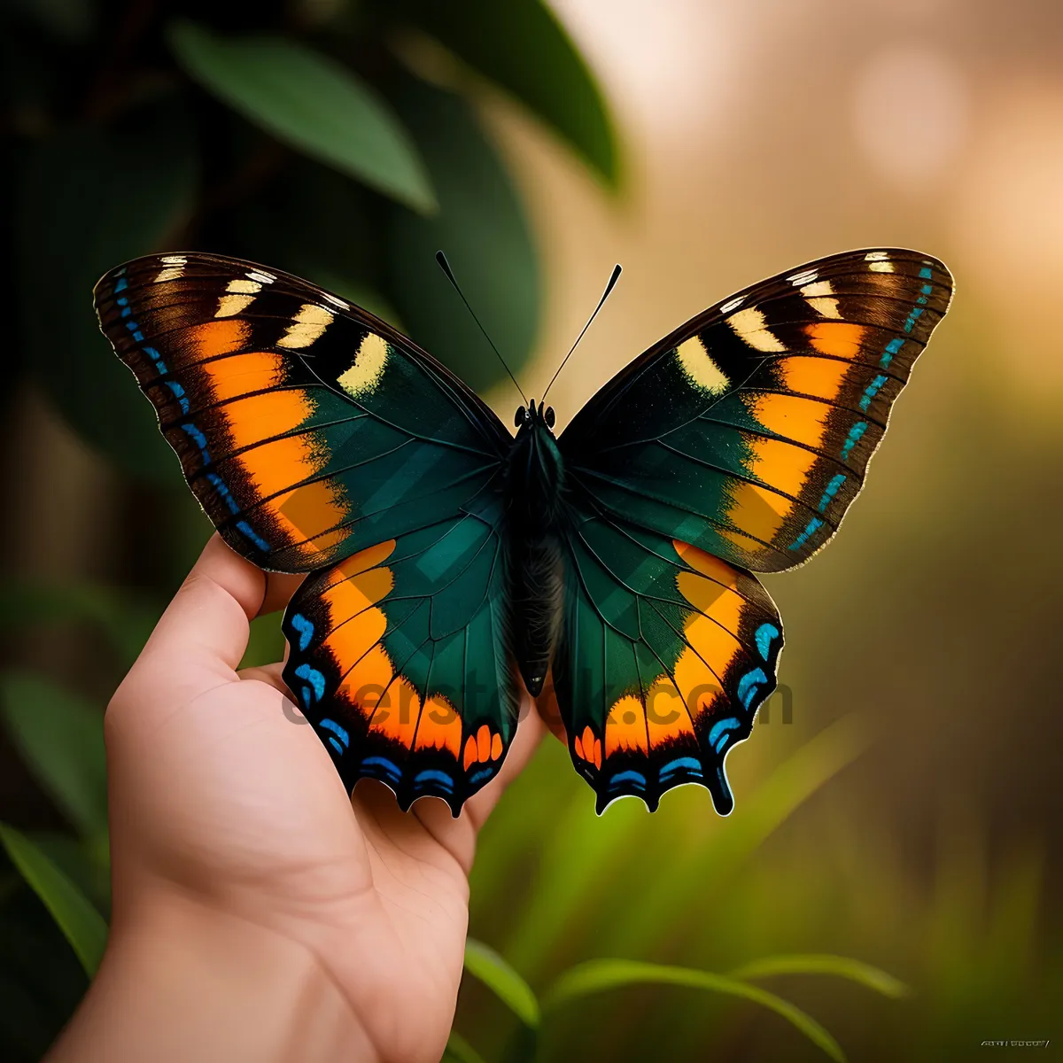 Picture of Vibrant Monarch Butterfly in Garden Flight.