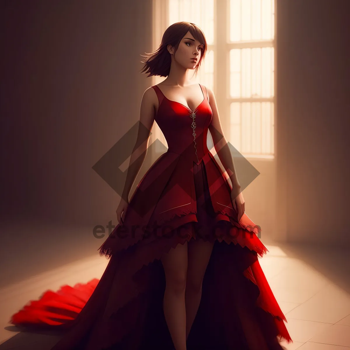 Picture of Seductive brunette lady in elegant dinner dress