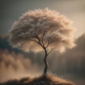 Snowy Landscape with Majestic Tree and Clear Blue Sky