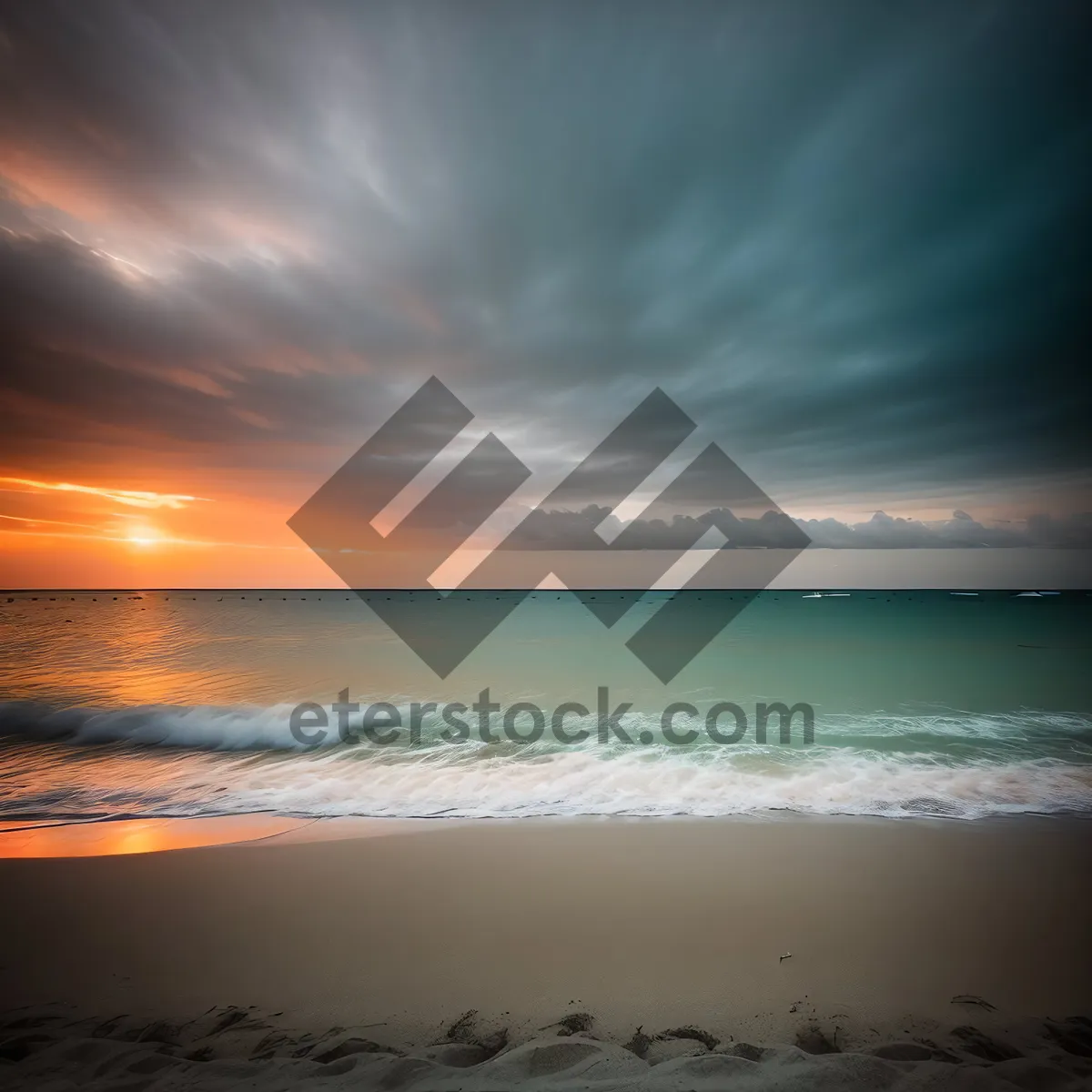 Picture of Sunset Beach Horizon with Silhouetted Waves