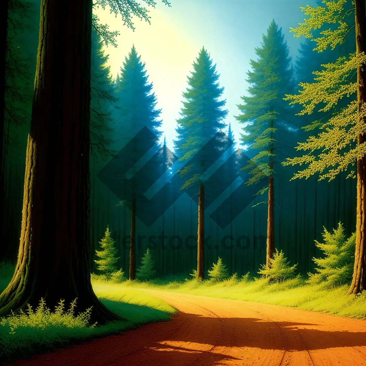 Picture of Vibrant Autumn Sunset in Serene Forest