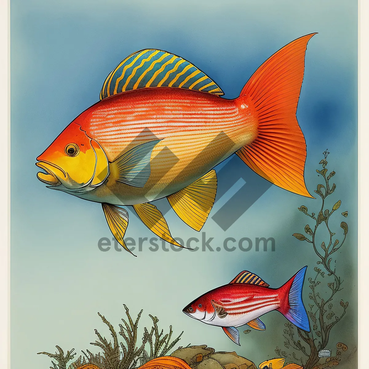 Picture of Vibrant Goldfish Swimming in Colorful Aquarium