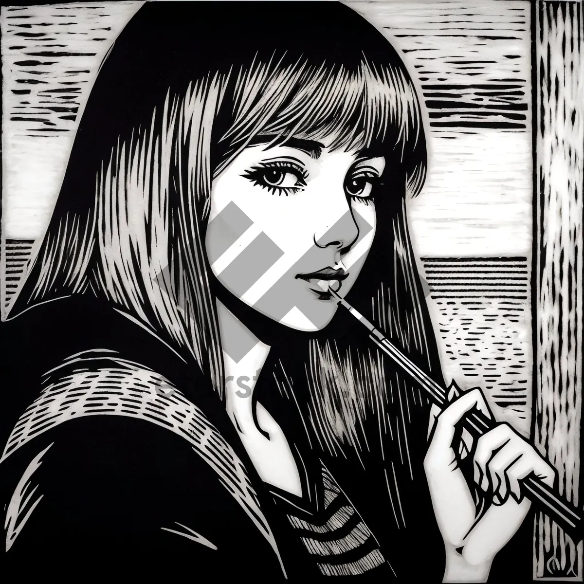 Picture of Stunning Violinist: Portrait of Attractive Musician in Comic Book Style