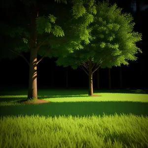 Serene Summer Meadow Under Lush Oak Trees