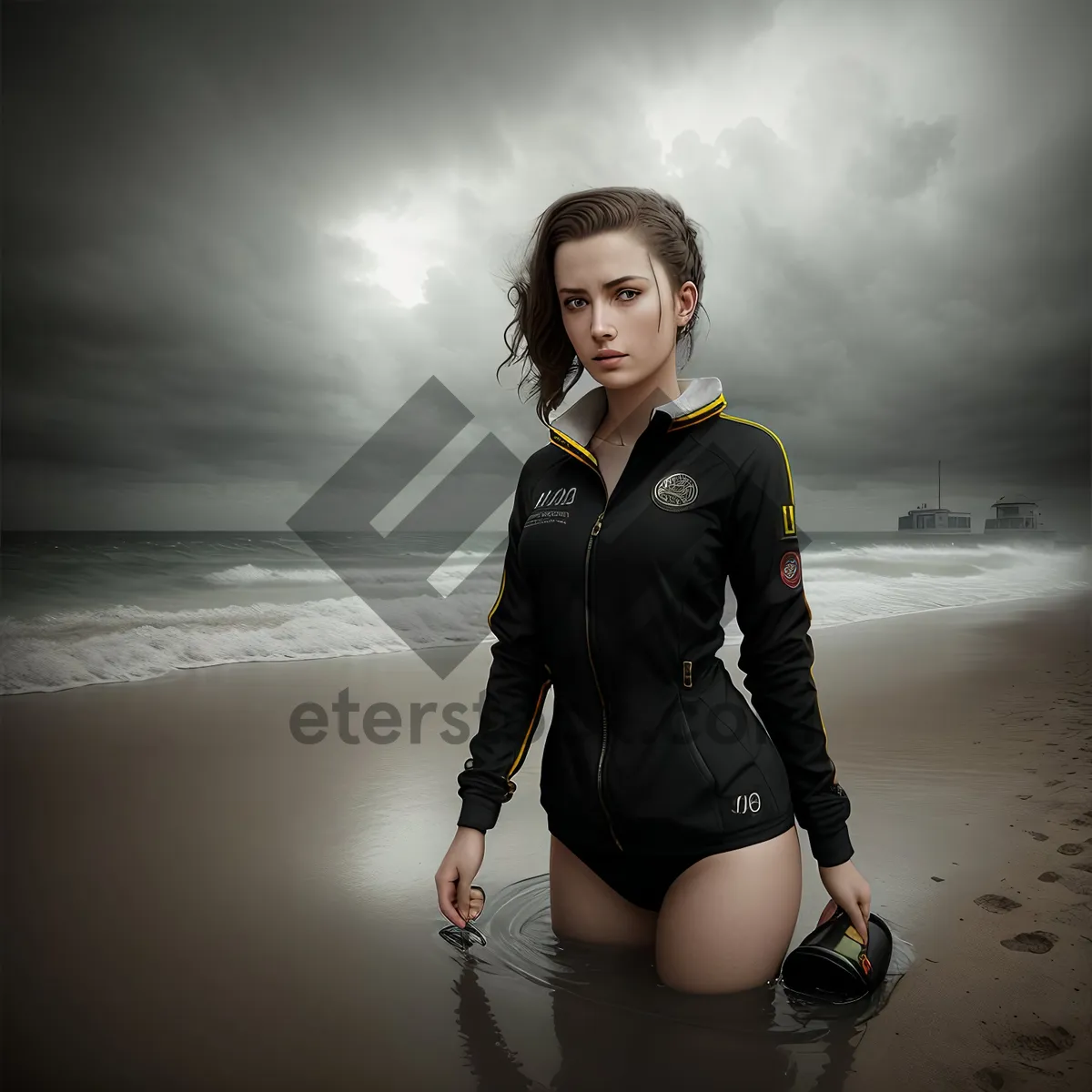 Picture of Handsome Man in Stylish Wet Suit Fashion Pose