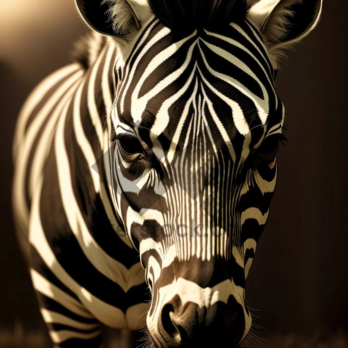 Picture of Wild striped equine grazing in African reserve.