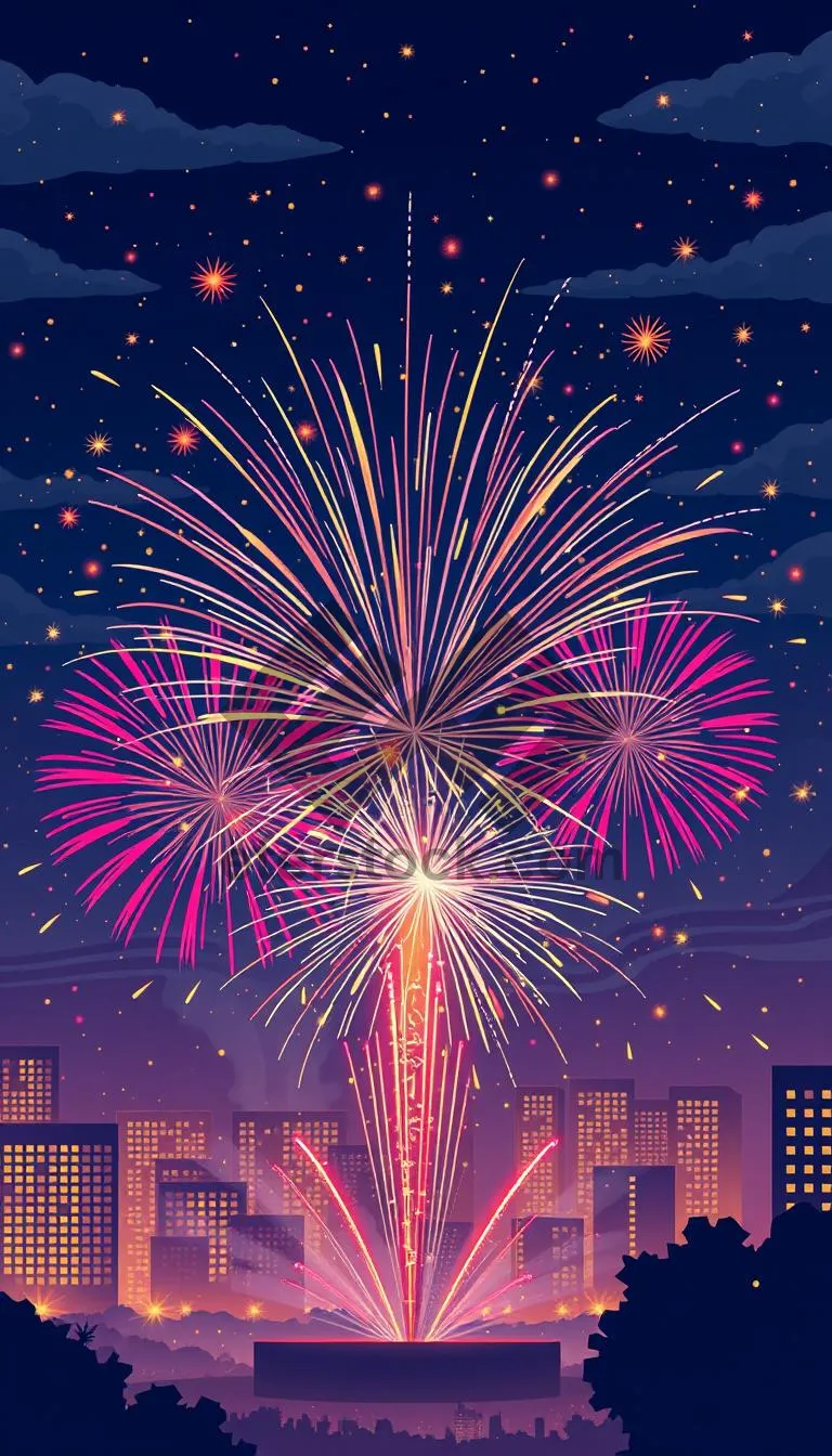 Picture of Dark Starry Night Firework Explosion