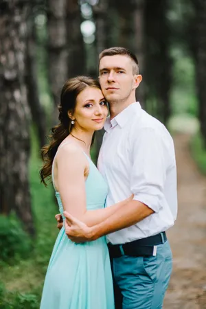 Happy couple at park wedding