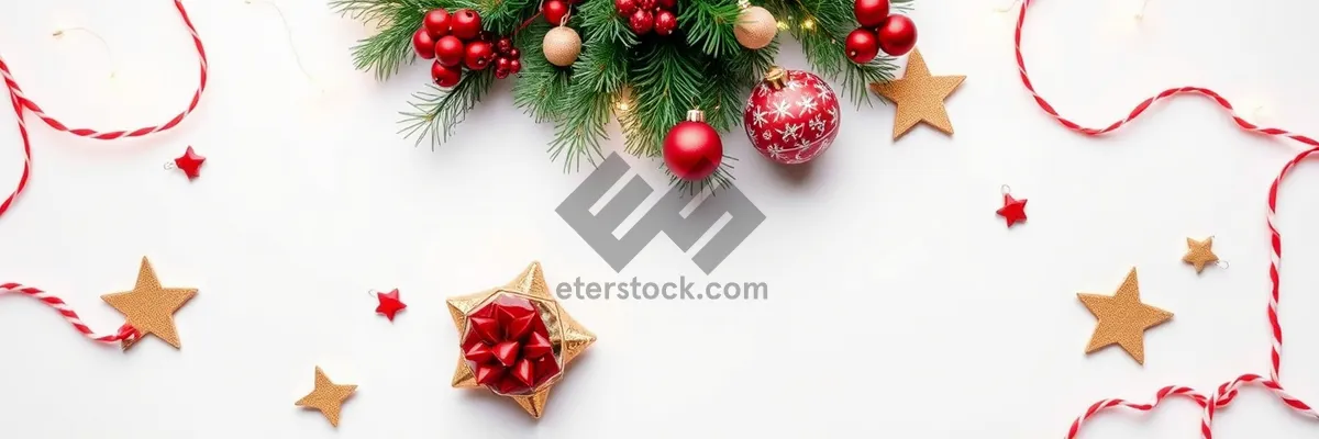 Picture of Festive Holiday Tree Decorations with Gold Balls and Holly