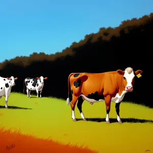 Rustic Herd Grazing on Lush Meadow