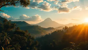 Glowing sunset behind mountain range in national park