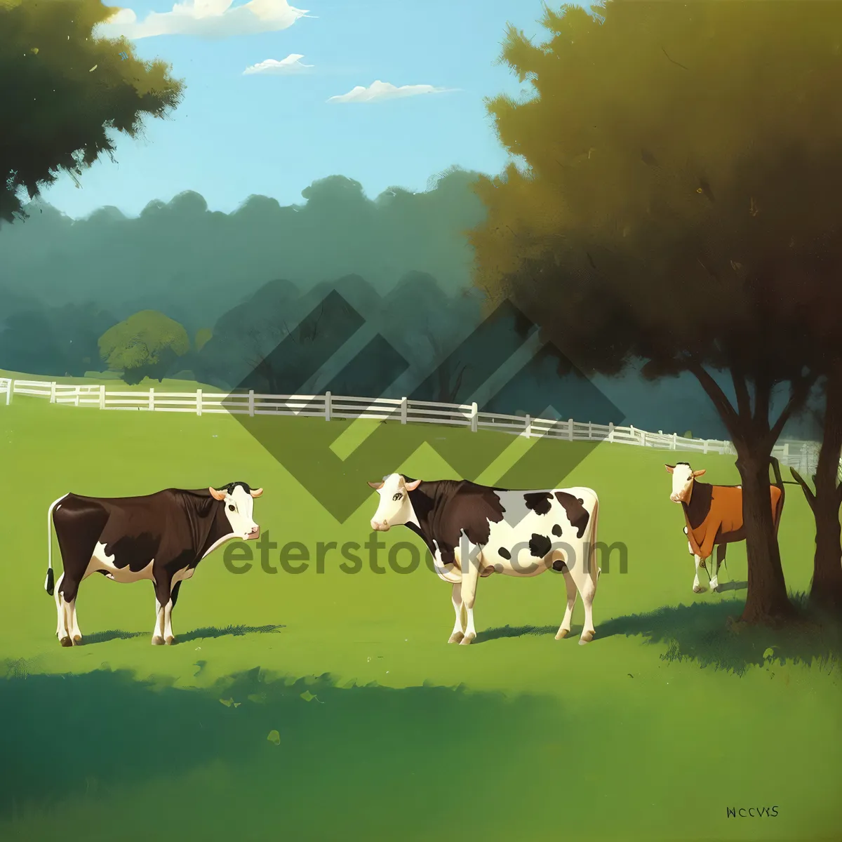 Picture of Serene Bovine Grazing in Rural Farmland