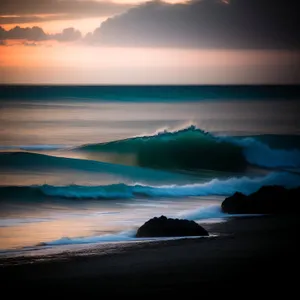 Serene Sunset Over Beach and Sea