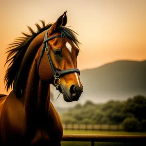 Stunning Chestnut Thoroughbred Horse Grazing in Rural Pasture